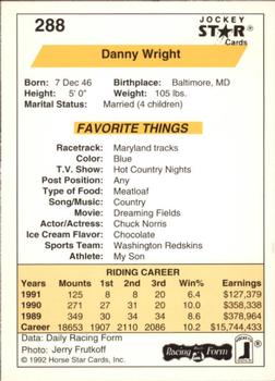 1992 Jockey Star #288 Danny Wright Back